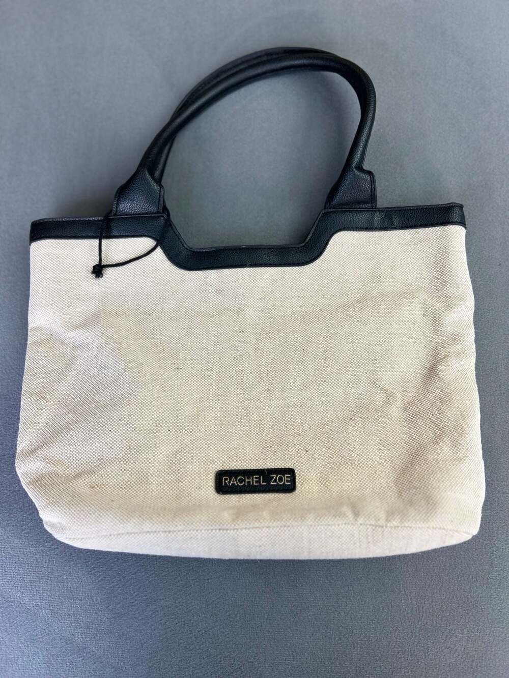 Rachel Zoe Natural Canvas and Vegan Leather Trim Tote Bag Y45